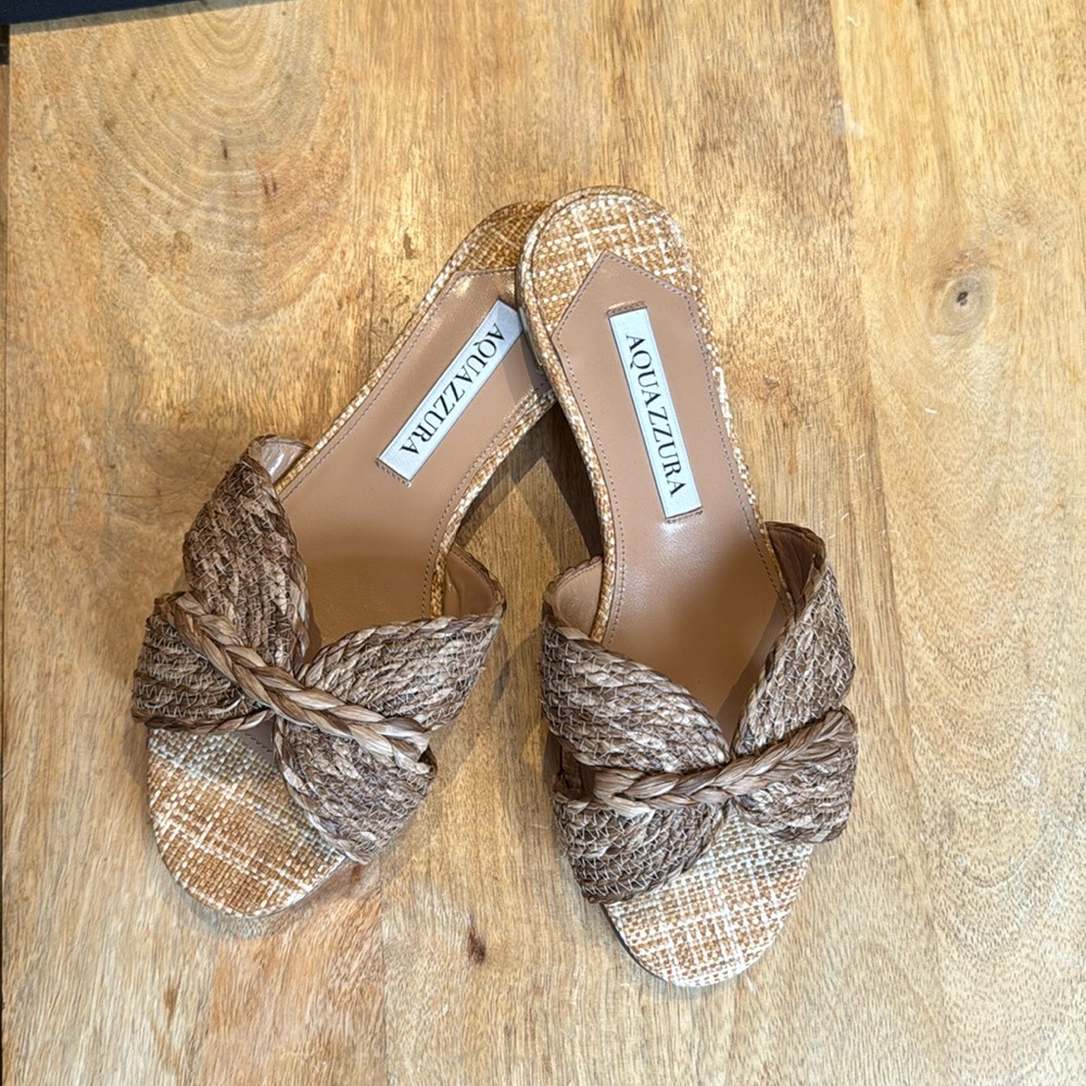 AQUAZZURA - Rope Raffia Flat Sandals - 35 - Italy - Worn Once